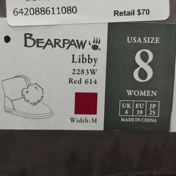 BEARPAW Suede Pom Pom Boot Cranberry Red - 8 - Picture 10 of 13